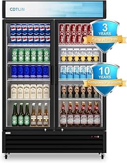 COTLIN 53" W Commercial Display Refrigerator Merchandiser 2 Glass Door, 49 Cu.Ft Upright Drink Fridge Beverage Cooler with LED Lighting, 10 Shelves & 4 Bottle Holders, ETL NSF Approved