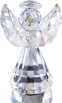 HDCRYSTALGIFTS 3inch Crystal Guardian Angel Figurine Paperweight Decor Glass Christmas Angel Statue Ornaments Art Collectible Gift for Women (Clear)