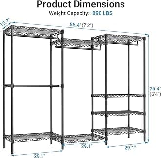 VIPEK V5C Plus Portable Wardrobe Closet with Cover, Heavy Duty Covered Clothes Rack Freestanding Closet Rack with Adjustable Shelves, Black Metal Clothing Rack with Black Cover, Max Load 900LBS