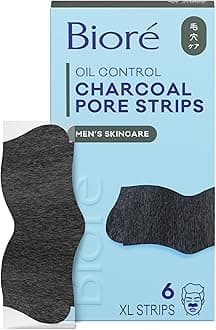 Bioré Charcoal Deep Cleansing Pore Strips for Men, Nose Strips for Blackhead Removal on Oily Skin, Features C-Bond Technology with Instant Pore Unclogging, 6 Count