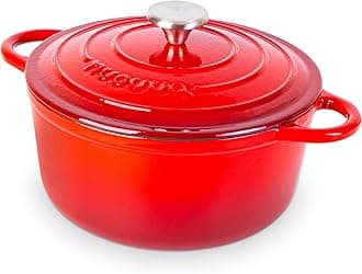 Cast Iron Pot with Lid – Non-Stick Ovenproof Enamelled Casserole Pot, Oven Safe up to 500° F – Sturdy Dutch Oven Cookware – Red, 5-Quart, 24cm – by Nuovva
