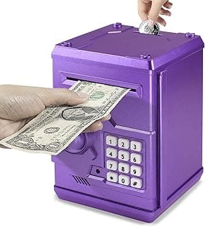 HUSAN Piggy Banks Money Banks for Kids, Electronic Password Code Money Banks ATM Banks Box Coin Bank for Children Boys and Girls (Purple Gold)