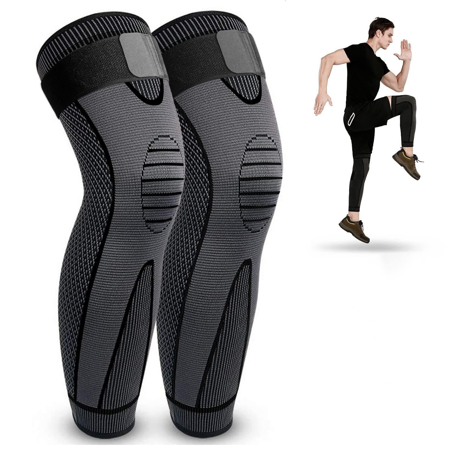 Leg Compression Sleeve Full Leg 2 Pack Long Knee Brace for Men Women Knee Support Protector for Running,Weightlifting, Workout, Relieve joint discomfort, Meniscus Tear,(Large)