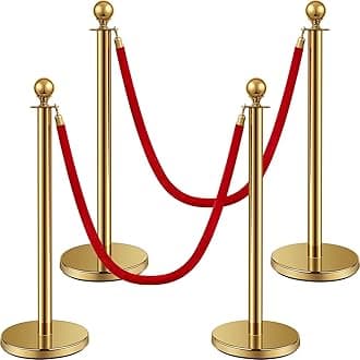 Stainless Steel Stanchion Post Queue 5 ft Red Velvet Rope Red Carpet Ropes and Poles Crowd Control Barriers Sand Injection Hollow Base and Velvet Ropes Set for Party Supplies (4 Pieces, Gold)