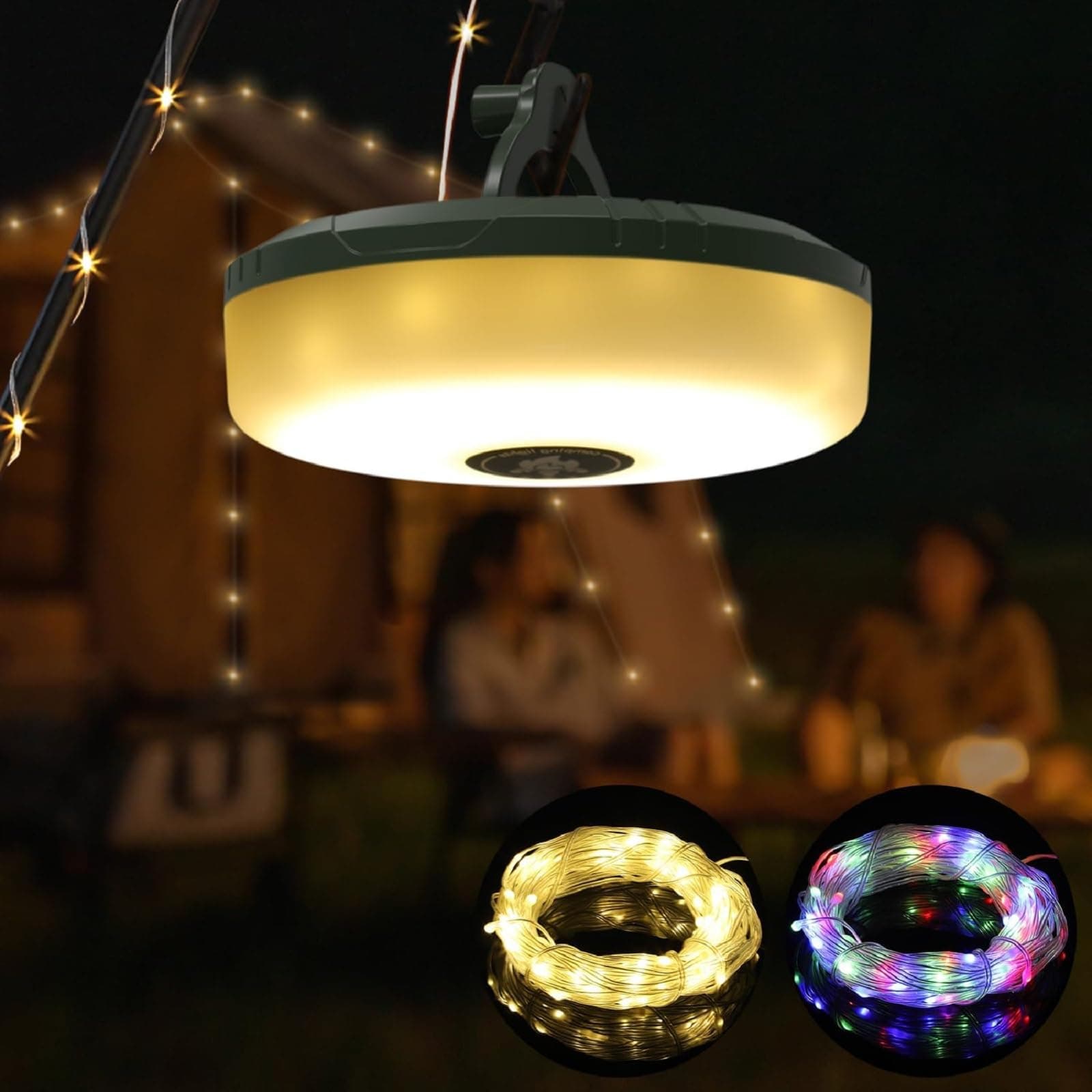 Siloon Camping String Lights, 2 in 1 Outdoor String Lights with 8 Lighting Modes(32.8Ft), Quick 30s Recovery, Durable and Waterproof, USB Charging, Rechargeable String Lights for Camping Yard Hiking