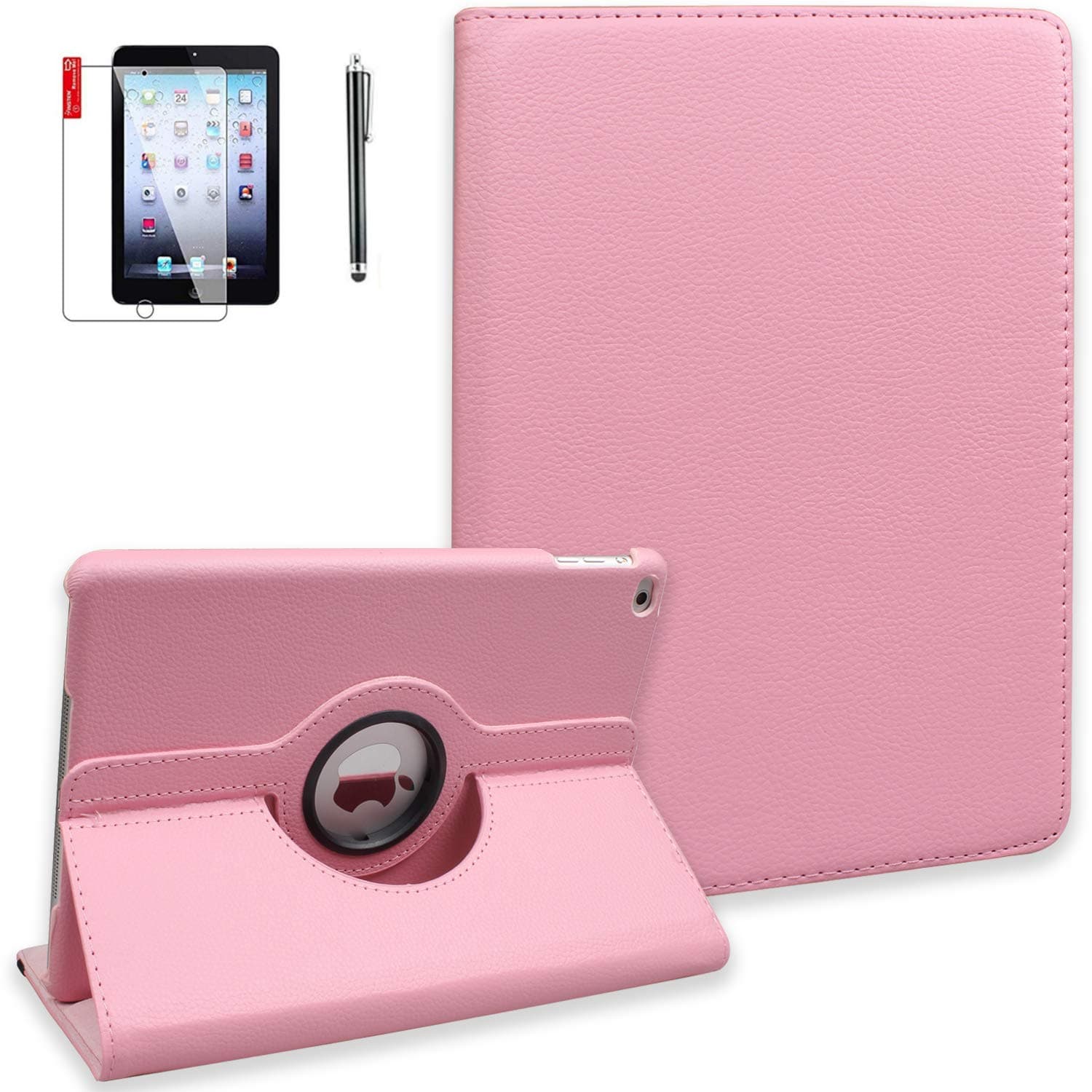 iPad Air 2 Case with Screen Protector and Stylus - 360 Degree Rotating Stand, Smart Auto Sleep/Wake, Leather Full Body Protective Cover for Apple iPad Air 2 - A1566 A1567 MGKL2LL/A (Pink)