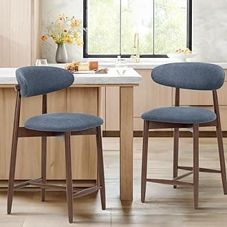 Upholstered Counter Height Bar Stools Set of 2, Modern Kitchen Island Barstools Chairs with Back and Wood Legs for Dining Room Bar, Blue