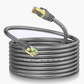 Cat8 Ethernet Cable 400Ft, Round S/FTP Shielded, Heavy Duty, 40Gbps 2000MHz, Outdoor & Indoor, Pre-Terminated RJ45 Connectors + Free Cable Clips, Grey