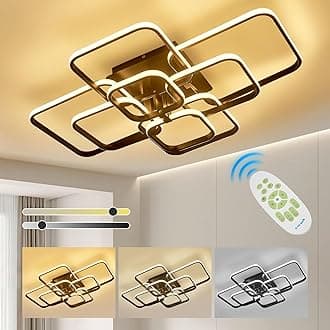LED Dimmable Ceiling Lights with Remote, Chandelier Ceiling Light with 8 Squares, Flush Mount Ceiling Lamp for Living Room Kitchen Office Bedroom Dining Room(2800k-6000k, Black, 12-25㎡)