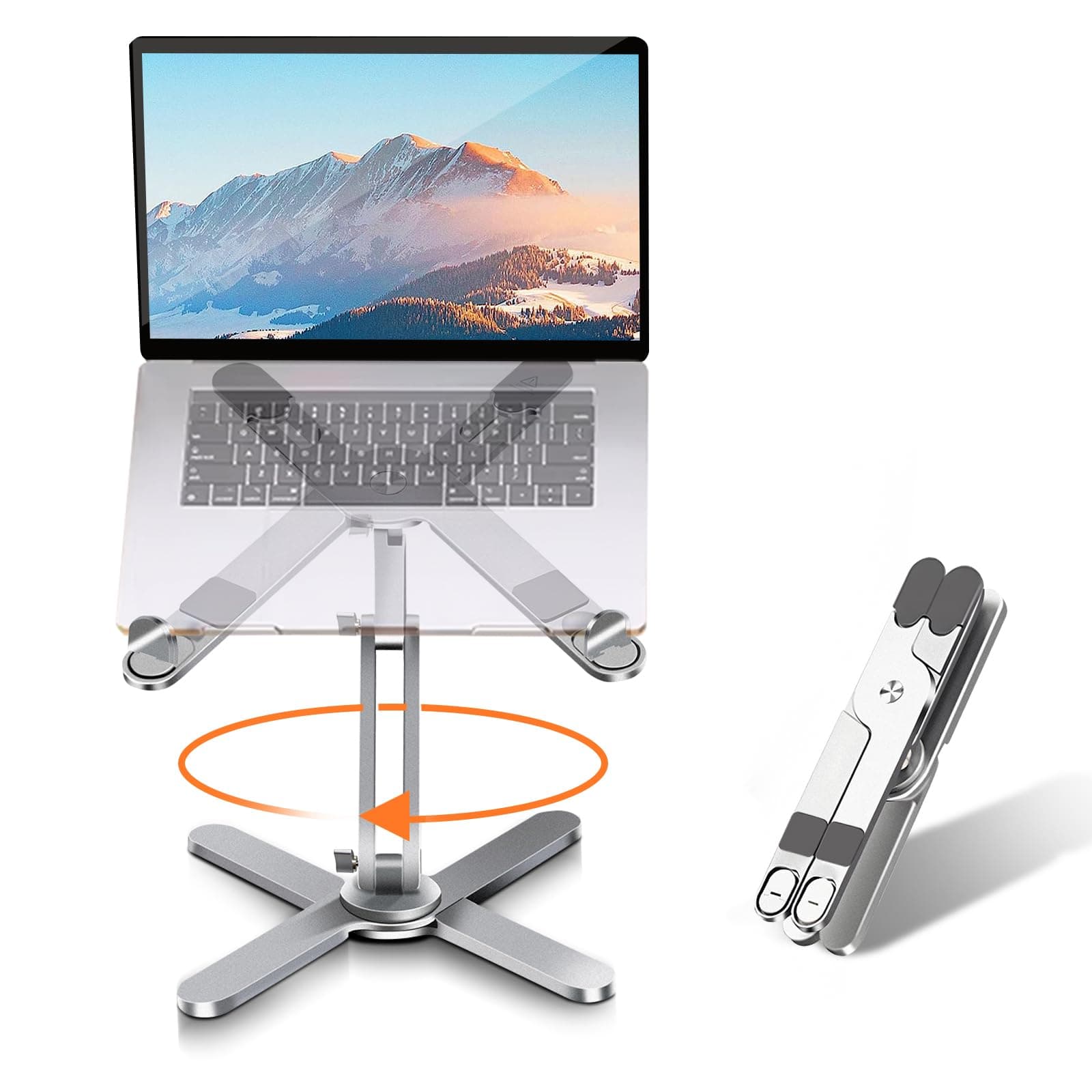 Moallia Laptop Stand with 360 Rotating Base, Computer Notebook Laptop Riser Metal Holder for Desk Collaborative Work, Fully Foldable for Easy Storage, Fits All MacBook, Laptops up to 16 inches