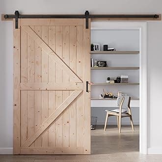 FREDBECK 48in x 80in Sliding Wood Barn Door with 8FT Barn Door Hardware Kit Included K Shape Solid Spruce Panel Sliding Door Double Surfaces Need to Assembly