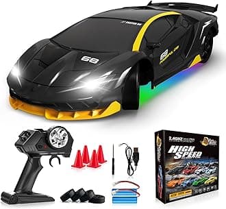 RC Drift Car Remote Control Car 2.4GHz 1/24 4WD 15KM/H High Speed Racing Sport with LED Lights Drifting Tire Toy for Adults Boys Girls Kids Gift 2Pcs Rechargeable Batteries