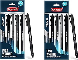 Reynolds VISTA RT BP - BLACK (Pack of 10) | Lightweight Ball Pen With Comfortable Grip for Extra Smooth Writing I School and Office Stationery