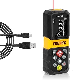 PREXISO Laser Measure, 265Ft Rechargeable Laser Distance Meter with Multi-Measurement Units M/in/Ft, Backlit LCD 4 Line Display, and Pythagorean, Distance, Area, Volume Modes
