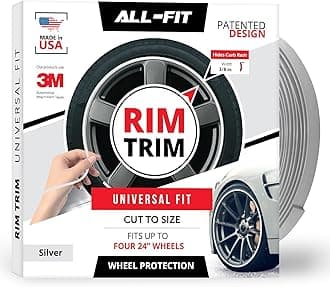 All-Fit Automotive Rim Trim – Durable DIY Car Exterior Accessories for Curb Rash Protection – Fits Up to Four 24” Wheels – Flexible, Durable Wheel Rim Protector (3/8″ width/Silver)