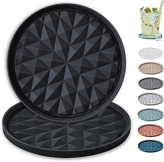 Silicone Coasters for Drinks [2 Pack for Office]- Cup Mat for Tabletop Protection-Non-Slip, Non-Stick, Coffee Table Decor, Great Gift for Any Occasion, Black