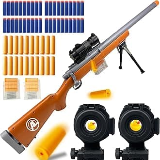 AGM MASTECH M24 Foam Blaster, Shell Ejecting, Safety Switch, Adjustable Stock 41.8 Inch, Scope, 40 Darts, 20 Casings, 2 Mags, Tactical Game Gear for Teens 14+ Years Adults(Brown)