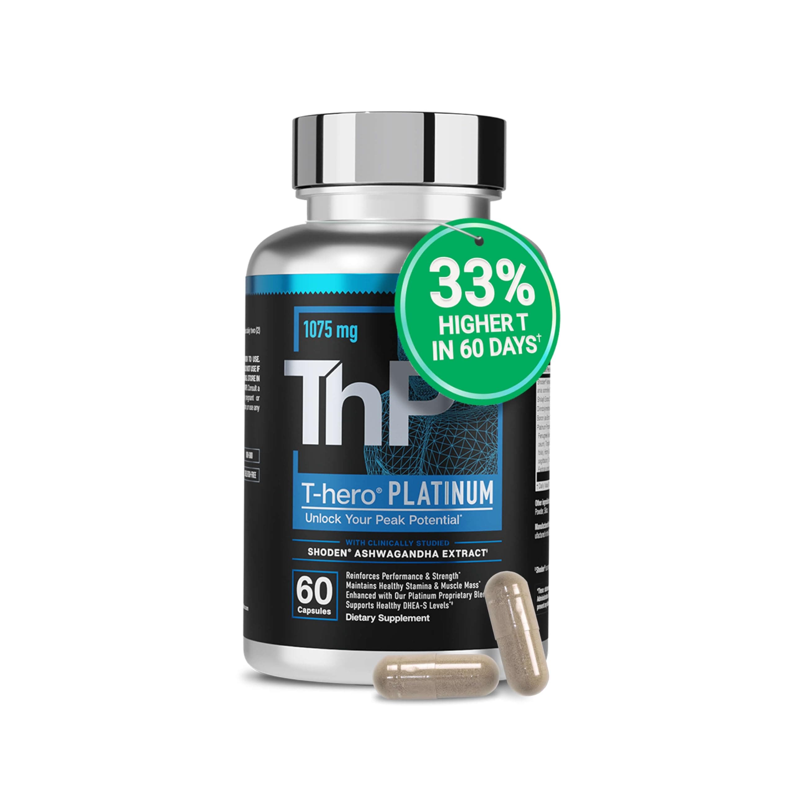 Essential Elements T-Hero Platinum - Daily Testosterone Support for Men - Promotes Vitality & Drive - Testosterone Supplement with Shoden Ashwagandha, Shilajit, Boron, DIM - 60 Count - 30 Servings