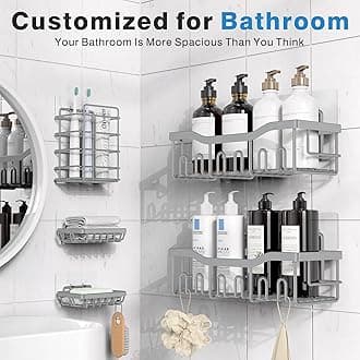 Shower Caddy 5 Pack,Adhesive Shower Organizer for Bathroom Storage&Home Decor&Kitchen,No Drilling,Large Capacity,Rustproof Stainless Steel Bathroom Organizer,Shower Shelves for Inside Shower-Standard