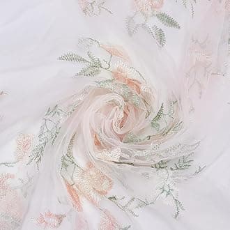 BENECREAT 63x40 Mesh Embroidered Lace Fabric Peony Flower Organza Lace Fabric Wedding Garment Accessories for Veils Dress, DIY Crafts Curtain Home Vintage Decor
