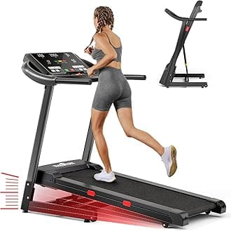 THERUN Incline Treadmill, 0-12% Auto Incline Treadmill for Running and Walking, 300 lbs Weight Capacity, Wide Belt,3.0HP,18" LED Screen, 2 Layers Shock-Absorbing