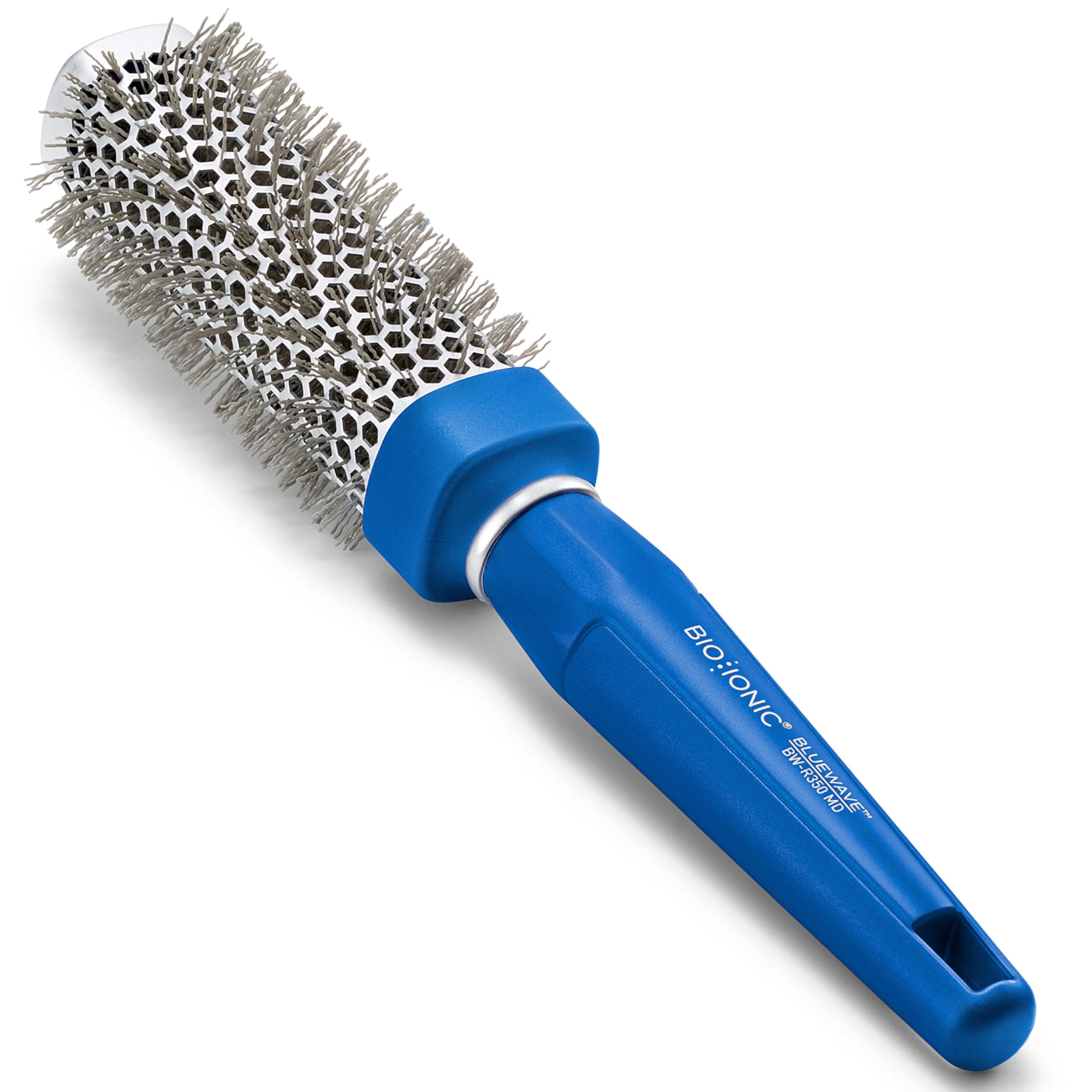 Bio Ionic Bluewave Round Brush Medium,Nanoionic Conditioning Brush,Crimped Bristles For Added Tension, Soft Touch, Easy Grip Handle