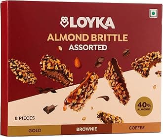Almond Brittle Assorted Choco Box - 8 pcs 116gm | Premium Chocolate Gift Hamper | Choco & Nut Dryfruit Delicacy | Roasted California Almonds (40%), Dark Choco & Salted Caramel |