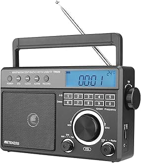 Retekess TR629 Portable AM FM SW Radio, Digital Radio with DSP, Digital Tuning and Preset Stations, Supports USB/SD Card, with Clock and Alarm, AC Power or Battery（Black）