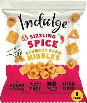Indulge - Crunchy Corn Nibbles - Sizzling Spice Flavour - Gluten Free, Low Salt, Low Fat, Nut Free, Vegan - 20g x 8 bags (20g (Pack of 8), Sizzling Spice)