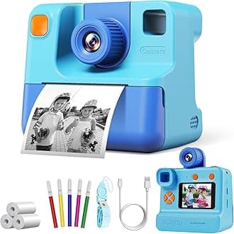 Kids Instant Print Camera, 180° Flip Selfie Camera for Kids, 32GB Card, Print Paper, Christmas Birthday Gift for Girls & Boys Age 3-12 (Blue)