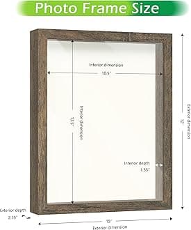 FrameWorks 11x14 Driftwood Wooden Shadow Box Frame – Soft Felt Back, Tempered Glass, and Included Elegant White Ball Push Pins