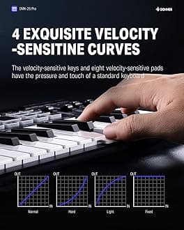 Donner DMK25 Pro MIDI Keyboard Controller, 25 Mini Key Portable USB-C MIDI Keyboard with 8 Drum Pads, OLED Display, Personalized Touch Bar, Music Production Software and 40 Free Courses White