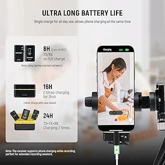 Neewer CM28 Wireless Lavalier Microphone System with Charging Case, 2 Mic Clips, 1 Click Noise Canceling, 4GB Storage, 9H Playtime, Lavalier Lapel Mic Compatible with iPhone/Android/PC/Camera