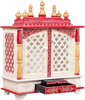 Kamdhenu Art and Craft Wood Religious Home Temple, Red, Temple, Standard, 12D x 18W x 24H Centimeters