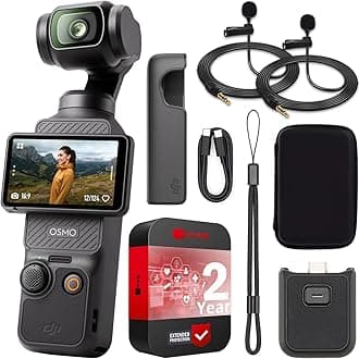 Osmo Pocket 3 Vlogging Camera with 1'' CMOS & 4K/120fps Video, 3-Axis Stabilization, Fast Focusing, Face/Object Tracking, 2" Rotatable Touchscreen Bundle with Deco Gear Case & 2 Lapel Microphones