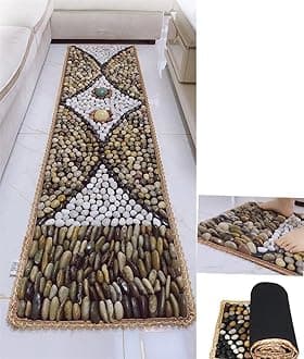 Anti-Slip Pebbles Cobblestone Foot Massage Mat for Reflexology, Foldable Bathroom Acupressure Mat, 59"x15.7"