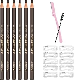 6 Pcs Pull Cord Peel-off Eyebrow Pencil Tattoo Makeup and Microblading Supplies Set for Marking, Filling and Outlining, Waterproof and Durable Permanent Eyebrow Liner-Light Brown