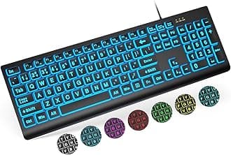 K11PRO Large Print Backlit Keyboard, Wired USB Lighted Computer Keyboards with 7-Color & 4 Modes Backlit, Oversize Letters Keys Easy to See and Type, Keyboard Compatible for PC, Laptop