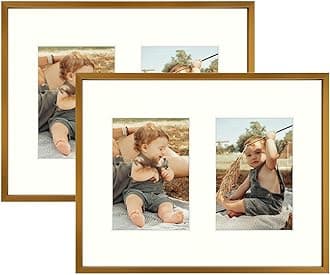 Golden State Art, 7x5 Aluminum Collage Frame, Display 5x7 Pictures With 2 Openings Mat or One 11x14 Photo, Real Glass, Portrait/Landscape Wall Display, Bronze, 2 Pack