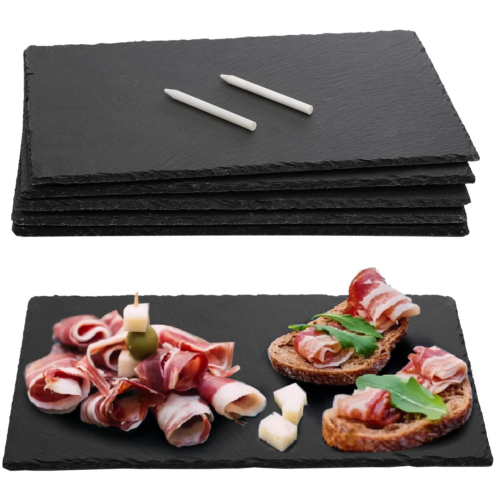 Hacaroa 6 Pieces Slate Cheese Board, 12" x 8" Black Charcuterie Boards Natura...