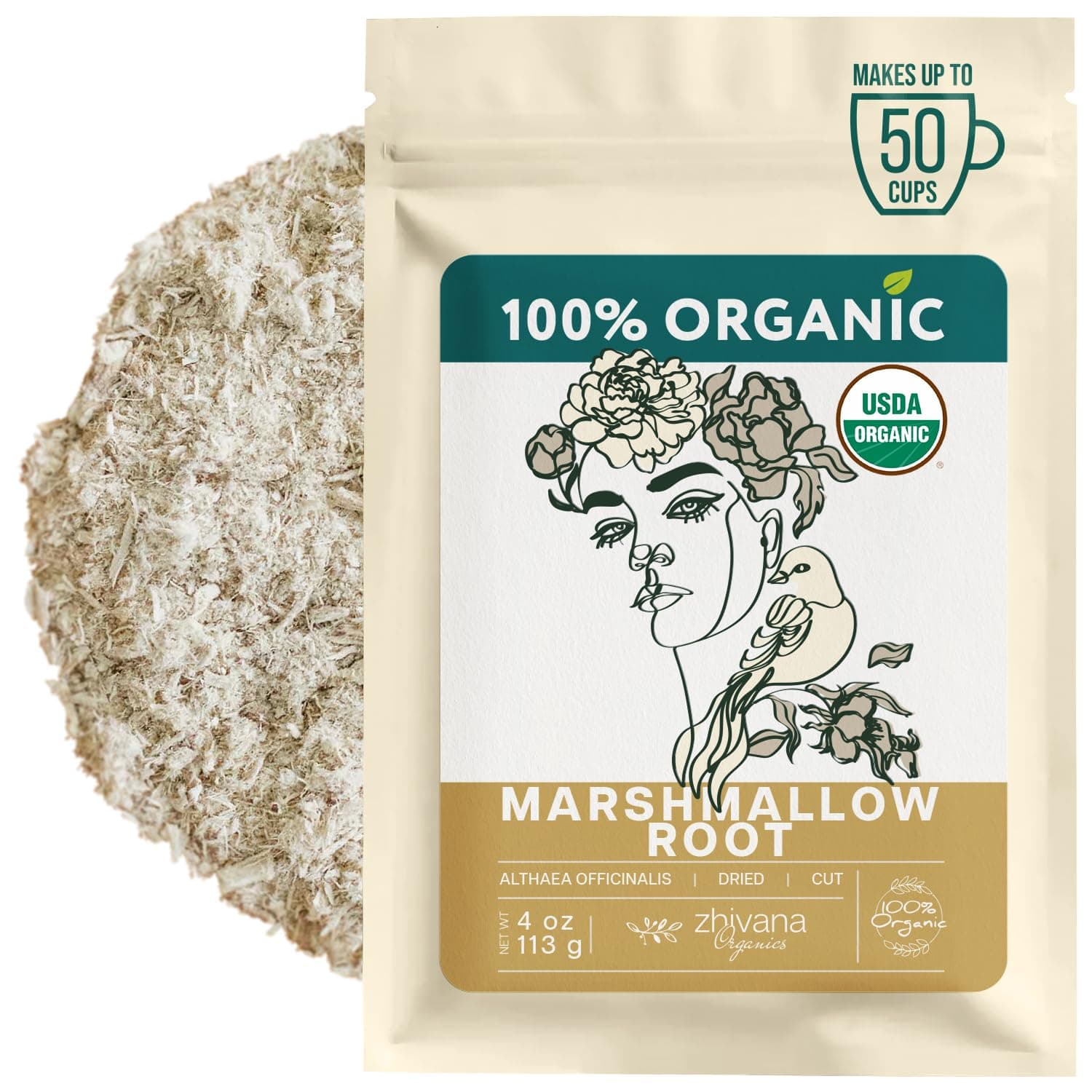 Marshmallow Root Tea Organic (4oz.) - Marshmellow Root Herb (Althea Officinalis) - Throat Tea - Great for Gut Lining, Digestion, Respiratory Health - Blood, Bones, Skin, Hair – 4 Ounces