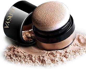 ROUSE Setting Powder Lightweight Loose Powder Finishing Powder Long-Lasting Face Powder Waterproof with Soft Mushroom Powder Puff & Mirror, Natural Finish,0.28 Oz (Light Coffee/Natural)