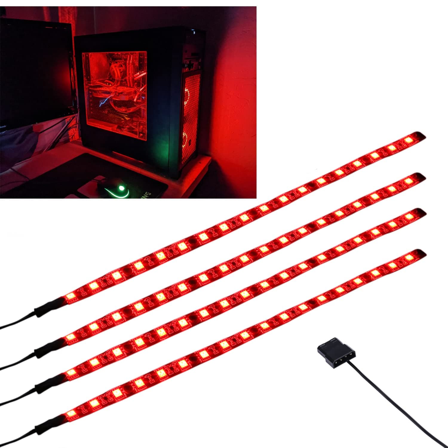 DS leddess RED Computer Light LED Strip with Magnetic Design for PC Case Lighting Kit,Mid Tower and Full Tower use (4Pack, S Series)