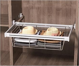 Wardrobe Pull Out Baskets Slide Rail Cabinet Storage Basket, Suitable for Sorting Wardrobe Clothes and Storage and Air Drying of Kitchen Utensils (Color : Silver, Size : 764-814mm)