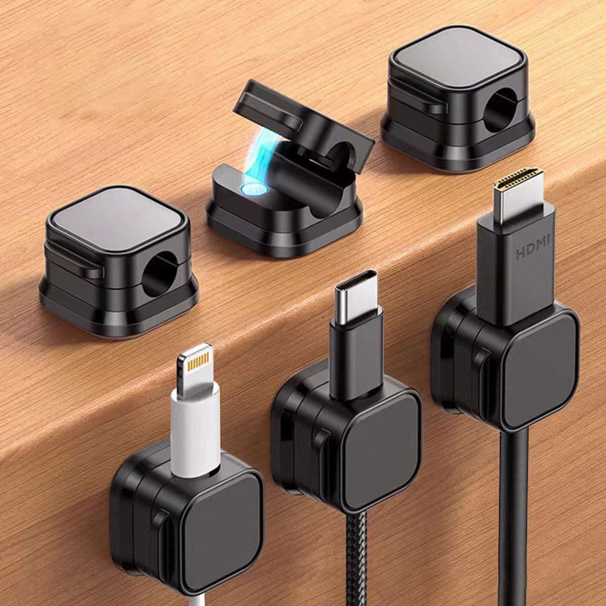ECVV 6 Pack Magnetic Cable Clips Spring Cable Holder Clips Cable Management Clips Adhesive Cord Wire Holder Keeper for Home Office Desk Phone Car Wall Desktop Nightstand