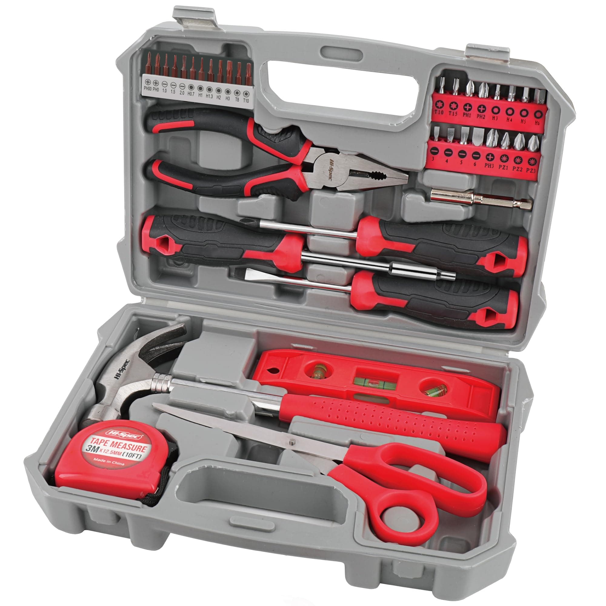 Tool Set Kit, Red Household First Tool Kit and Starter Tool Set for Home and Office, Compact Easy Carry Toolbox