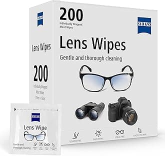 ZEISS Lens Wipes, Lens Cleaner for Glasses, Cameras & Binoculars,Individually Packed Single Use Disposable Cloths in Sachets, for Handy and Portable Spectacle Cleaning On The Go, 200 Count (Pack of 1)