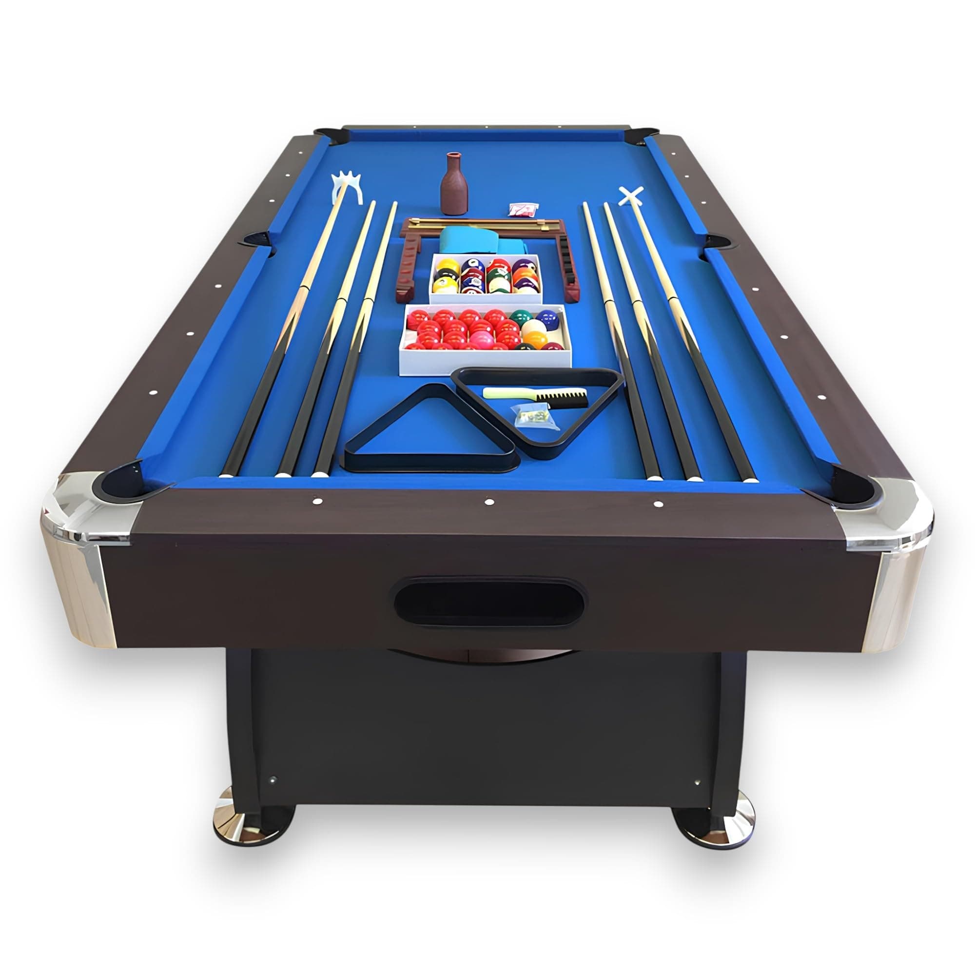 8 Foot Pool Table Modern Billiard Table with Blue Felt, Automatic Ball Return and Accessories - Vintage Blue
