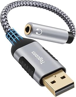 USB 3.0 Male to 3.5mm TRRS 4-Pole Female Headphone Jack Adapter, USB-A to Aux Audio Dongle Cable Cord, External Sound Card Converter for Headset, Mac, PC, Laptop, Mac, Desktops, Linux, PS4-0.6 Feet