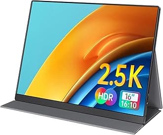 2.5k Portable Monitor 16inch 2560X1600 USB C Laptop Monitor HDMI Computer Display HDR IPS Gaming Screen w/Smart Cover & Dual Speakers for PC Mac Phone Xbox PS5 Switch Laptop